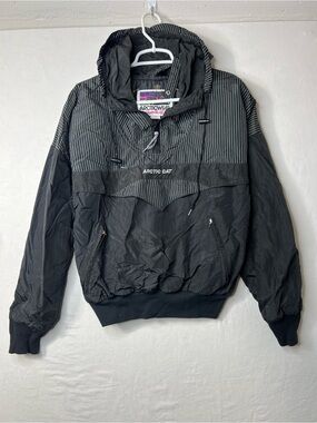 Vintage Arcticwear by Arctic Cat black and white pinstripe hooded 1/4 zip jacket